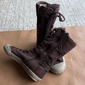 Women's Dark Brown Canvas Combat Boots